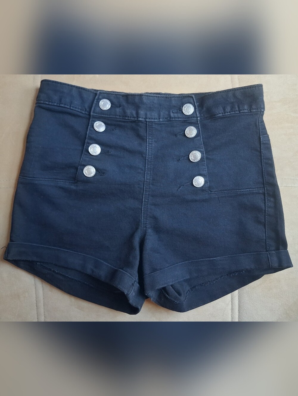 Black High-Waist Button-Front Women’s Shorts